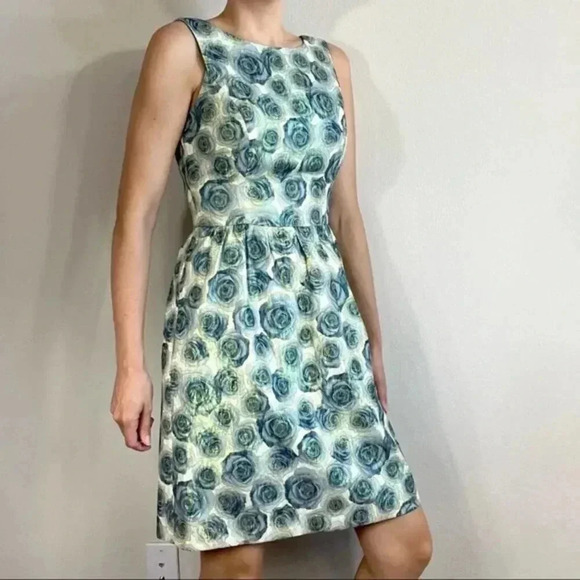 Badgley Michka Belle Dress Jacquard Metallic Blue Rose, Mini Dress, Floral - Picture 1 of 13